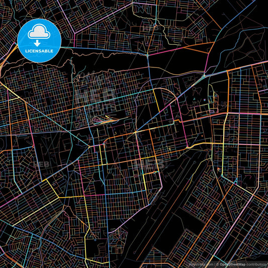 Ouagadougou, Burkina Faso, colorful city map on black background