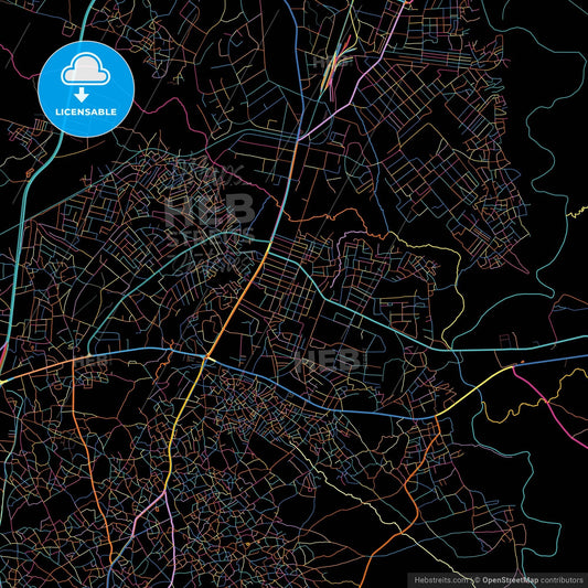 Zaria, Nigeria, colorful city map on black background