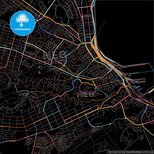 Port Elizabeth, South Africa, colorful city map on black background