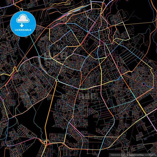 Fes, Morocco, colorful city map on black background