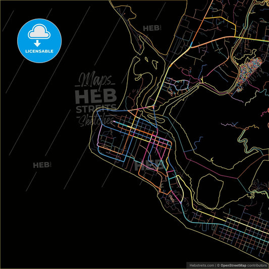 Monrovia, Liberia, colorful city map on black background
