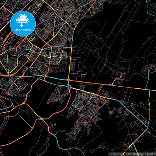 Sale, Morocco, colorful city map on black background