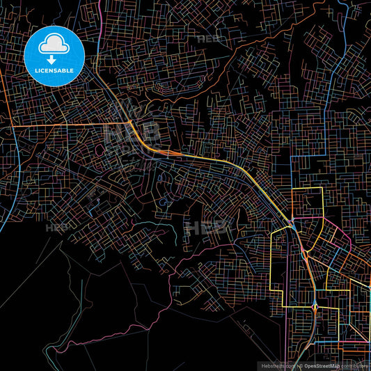 Abobo, Ivory Coast, colorful city map on black background
