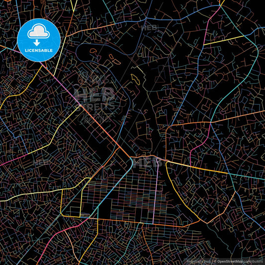 Aba, Nigeria, colorful city map on black background