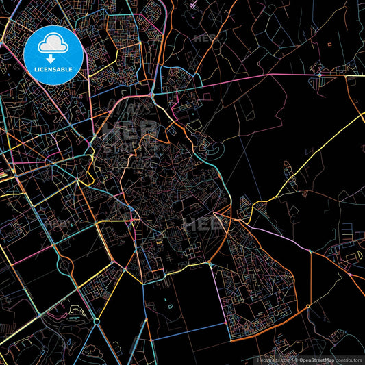 Marrakesh, Morocco, colorful city map on black background