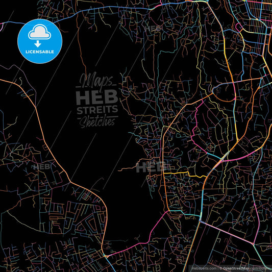 Jos, Nigeria, colorful city map on black background
