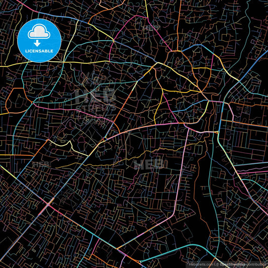 Ilorin, Nigeria, colorful city map on black background