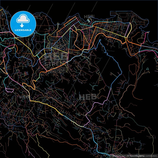Freetown, Sierra Leone, colorful city map on black background