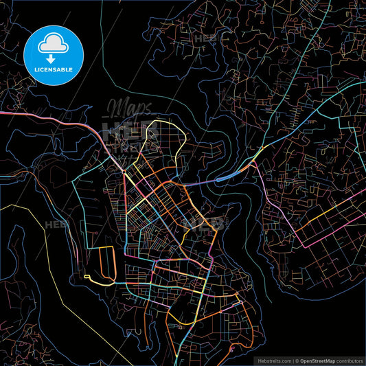 Mombasa, Kenya, colorful city map on black background