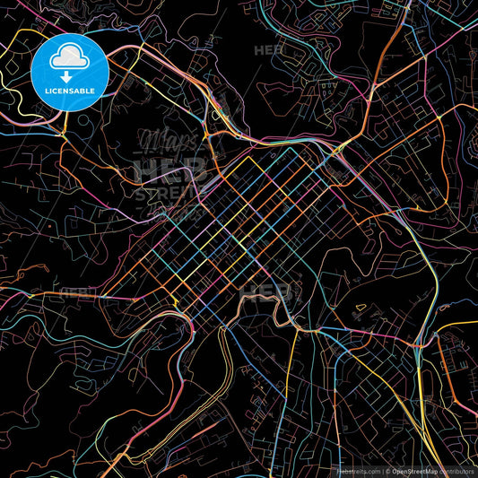 Pietermaritzburg, South Africa, colorful city map on black background