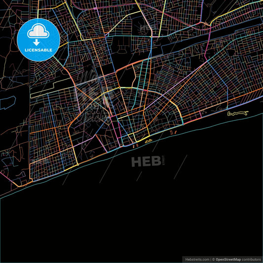 Lome, Togo, colorful city map on black background