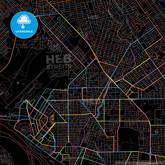 NDjamena, Chad, colorful city map on black background