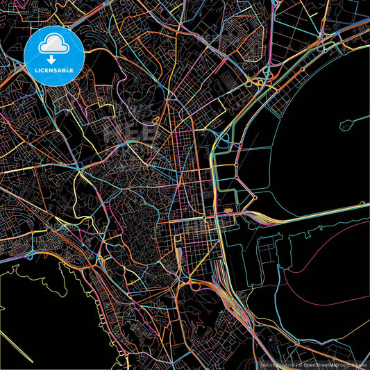 Tunis, Tunisia, colorful city map on black background