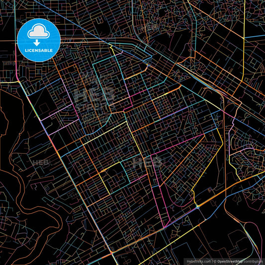 Matola, Mozambique, colorful city map on black background