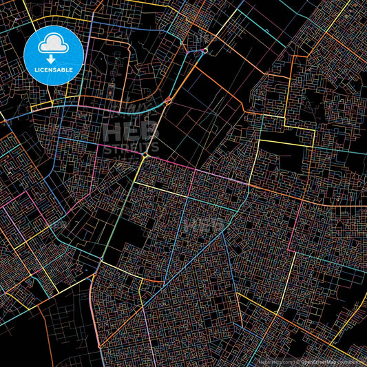 Nouakchott, Mauritania, colorful city map on black background