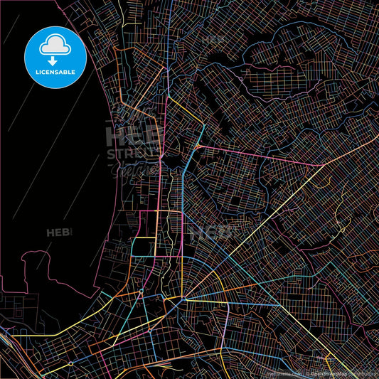 Pointe-Noire, Republic Of The Congo, colorful city map on black background