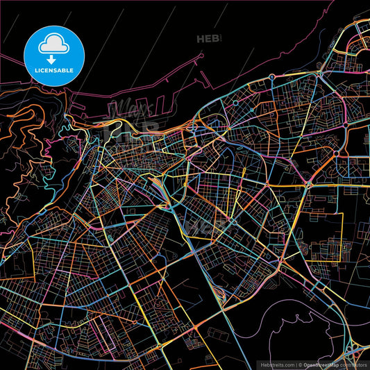 Oran, Algeria, colorful city map on black background