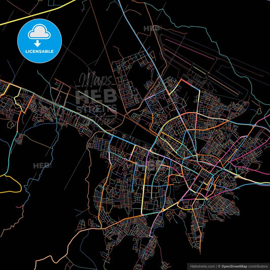 Tebessa, Algeria, colorful city map on black background