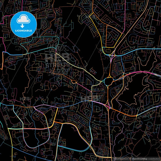 Abuja, Nigeria, colorful city map on black background
