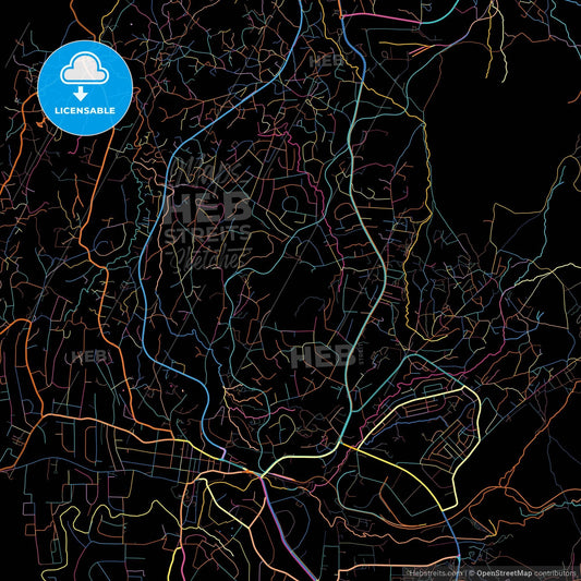 Blantyre, Malawi, colorful city map on black background