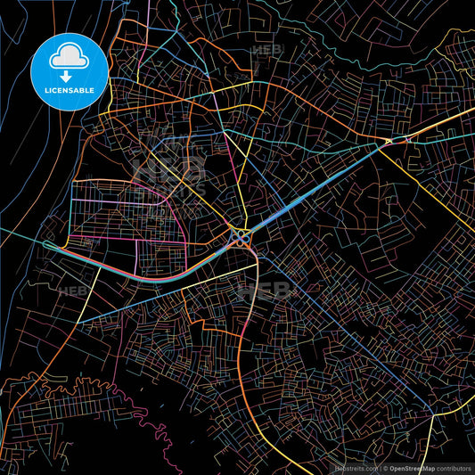 Onitsha, Nigeria, colorful city map on black background