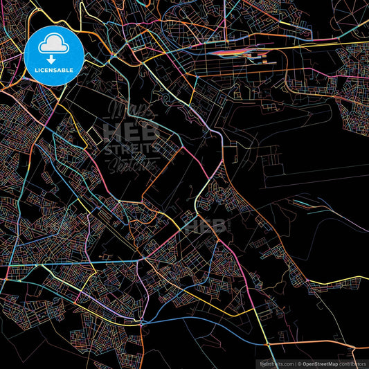 Meknes, Morocco, colorful city map on black background