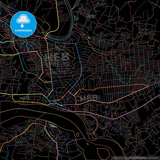 Kisangani, DR Congo, colorful city map on black background