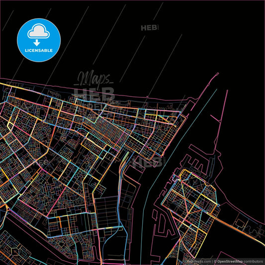 Port Said, Egypt, colorful city map on black background
