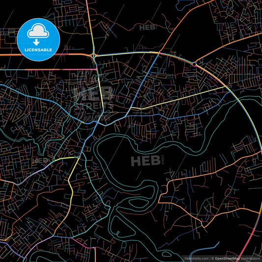 Warri, Nigeria, colorful city map on black background