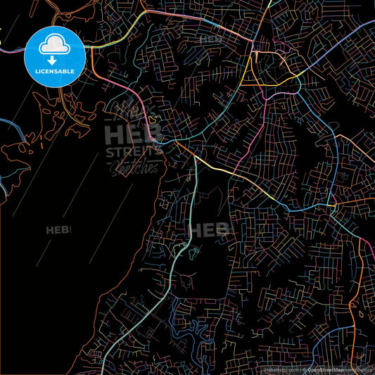 Ebute Ikorodu, Nigeria, colorful city map on black background