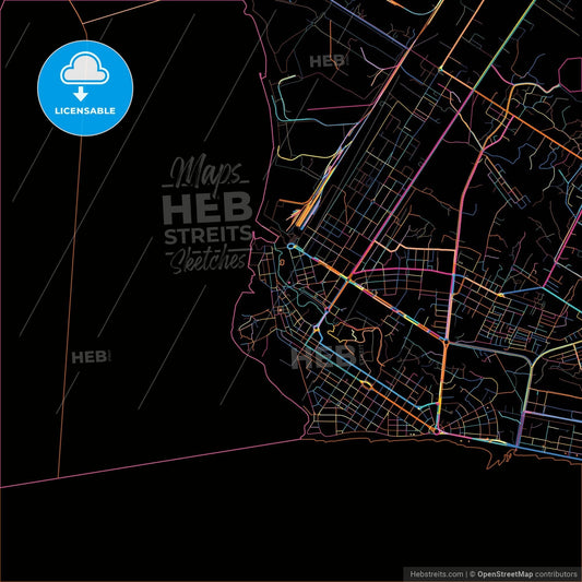 Beira, Mozambique, colorful city map on black background