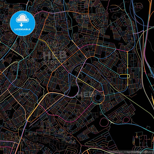 Tembisa, South Africa, colorful city map on black background