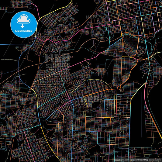 Port Sudan, Sudan, colorful city map on black background