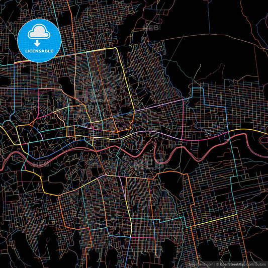 Hargeysa, Somalia, colorful city map on black background