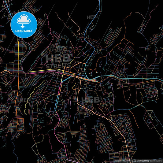Kananga, DR Congo, colorful city map on black background