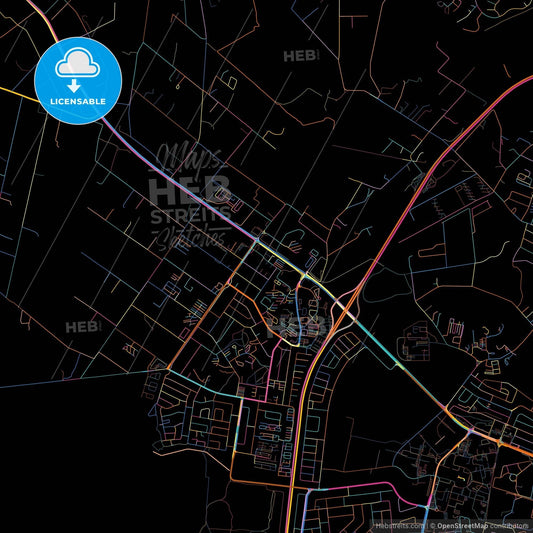 Bloemfontein, South Africa, colorful city map on black background