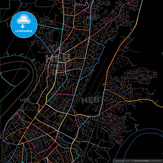 Calabar, Nigeria, colorful city map on black background