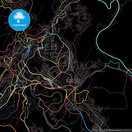 Constantine, Algeria, colorful city map on black background