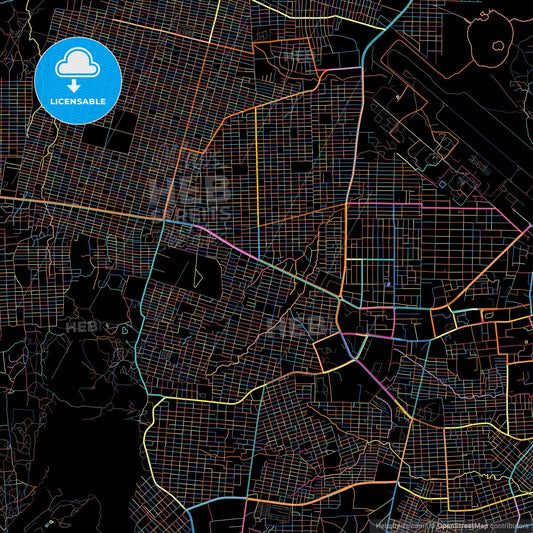 Juba, South Sudan, colorful city map on black background
