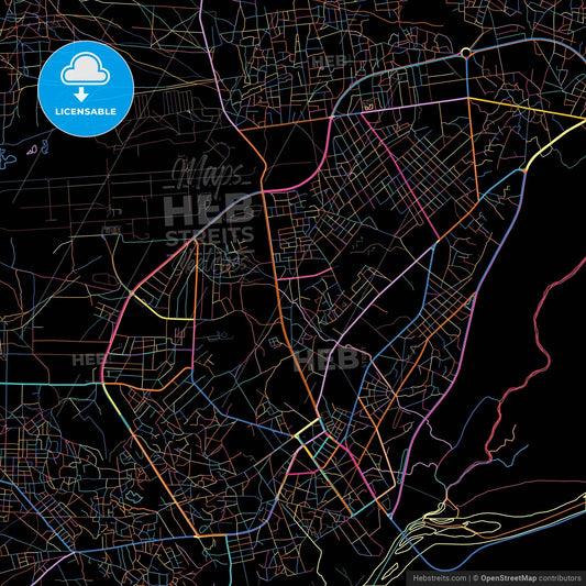 Garoua, Cameroon, colorful city map on black background