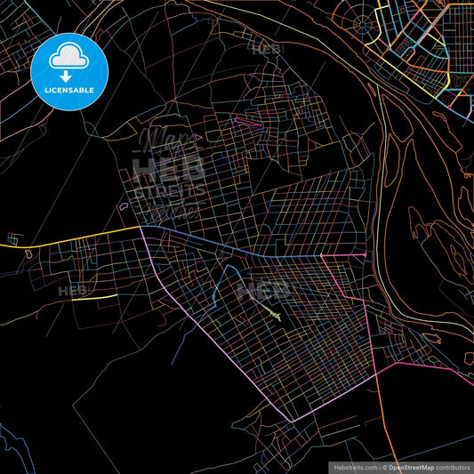 Kousseri, Cameroon, colorful city map on black background