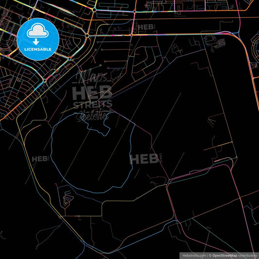 Welkom, South Africa, colorful city map on black background