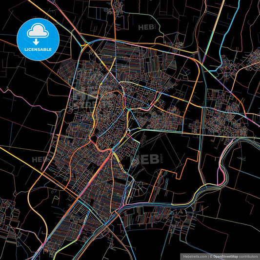 Al Mahallah al Kubra, Egypt, colorful city map on black background