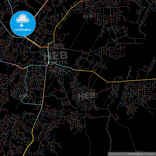 Ado-Ekiti, Nigeria, colorful city map on black background