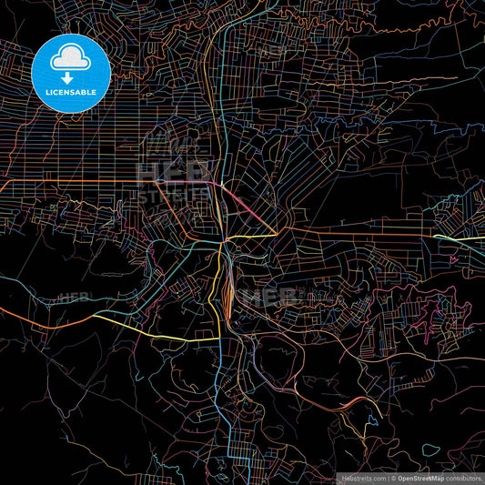 Likasi, DR Congo, colorful city map on black background