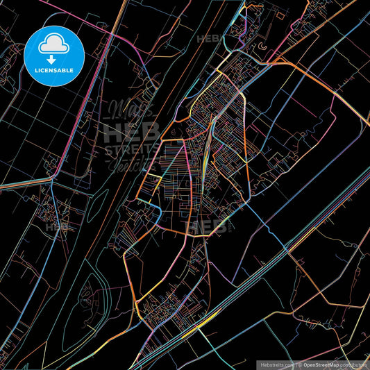 Luxor, Egypt, colorful city map on black background