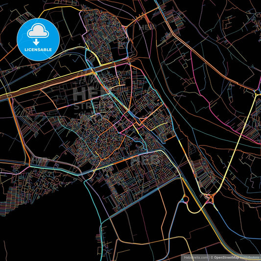 Asyut, Egypt, colorful city map on black background