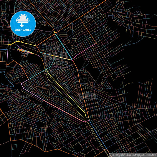 Kolwezi, DR Congo, colorful city map on black background