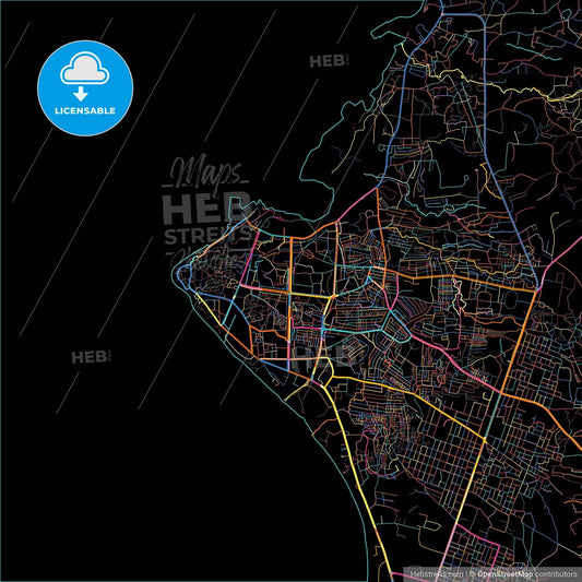 Zanzibar, Tanzania, colorful city map on black background