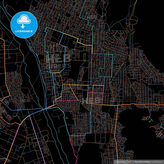 Kassala, Sudan, colorful city map on black background